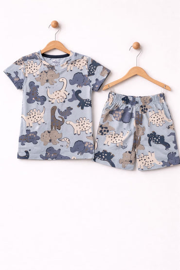 Blue animal themes -Half sleeve Shorts Set