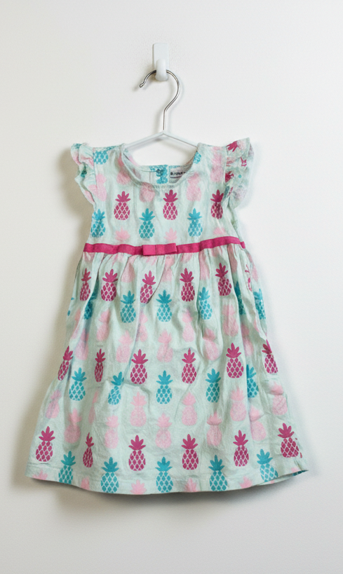 Blue & pink pineapple-baby sleeveless Frock