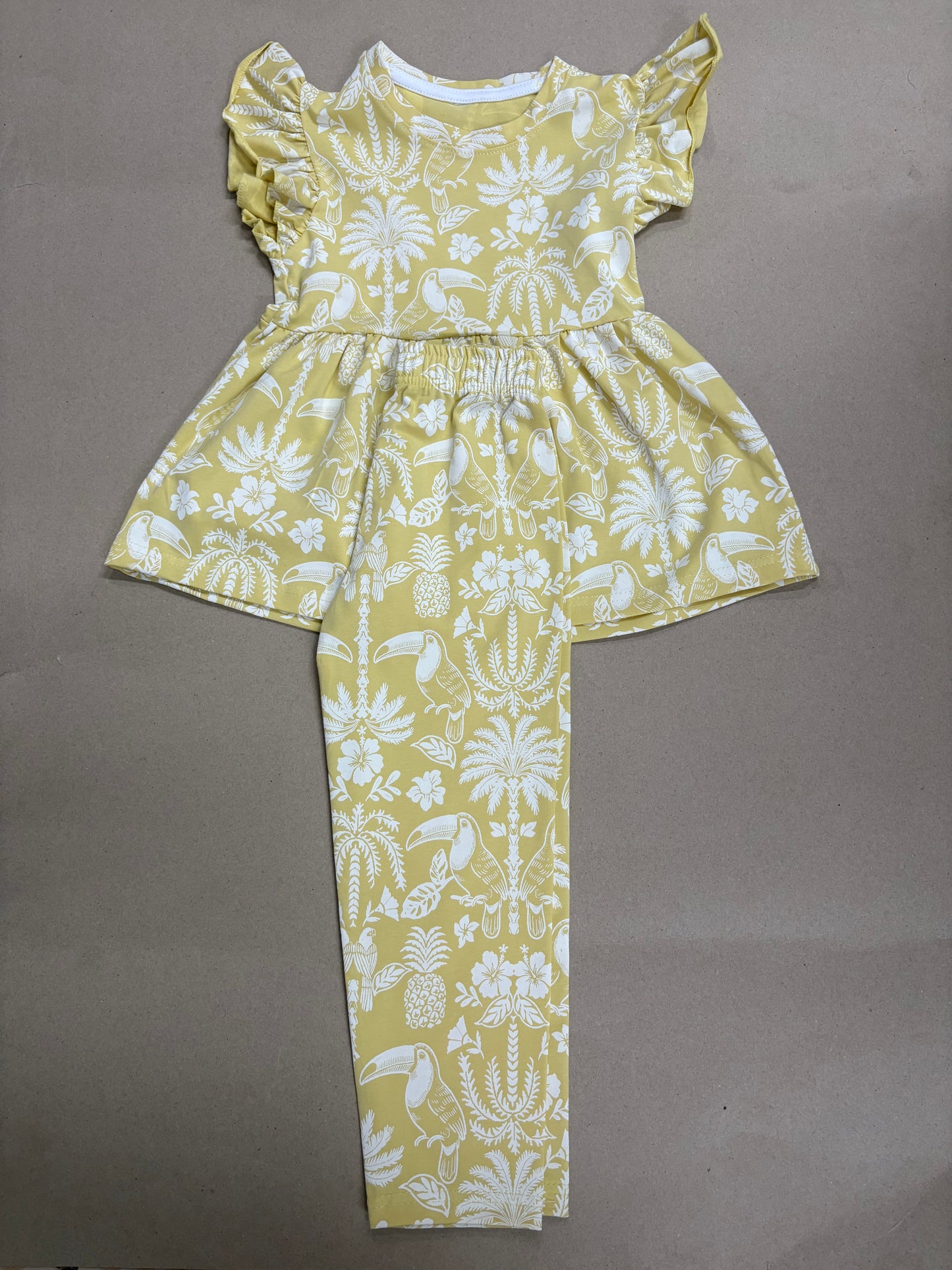 Mustard yellow and white tropical print21/8-Peplum Girls set
