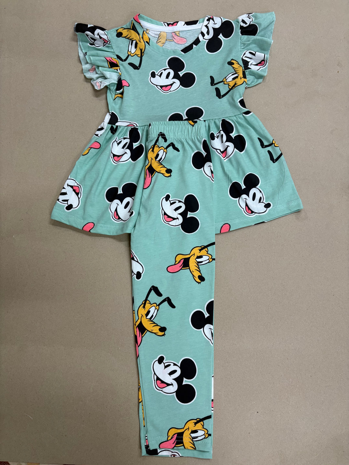 Charming sea green Mickey Mouse print21/8-Peplum Girls set