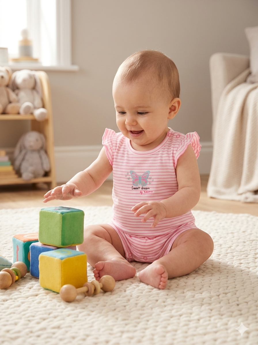 Pink line butterfly -baby half Jumpsuit