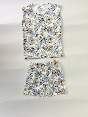 White floral-Sleeveless co-ords