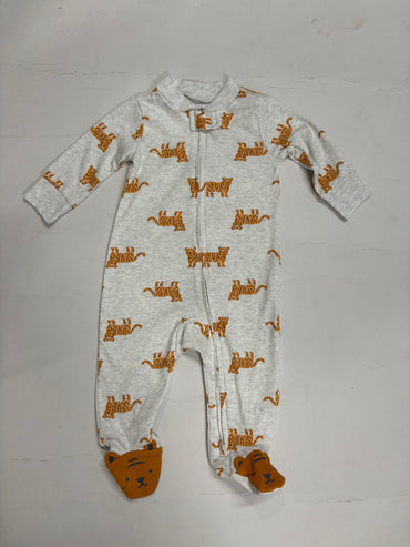 Heather gray orange and black tigers with shoe- Baby high quality jumpsuit