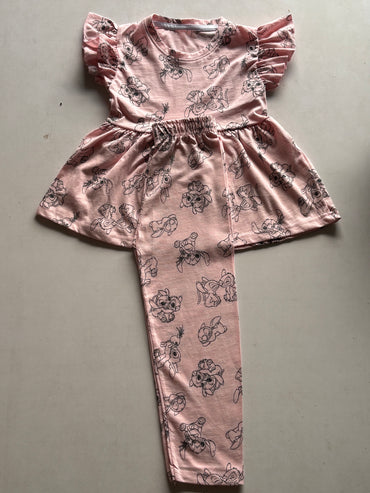 Light pinky Character Multi Colour Peplum Co-ord Girls Sets.