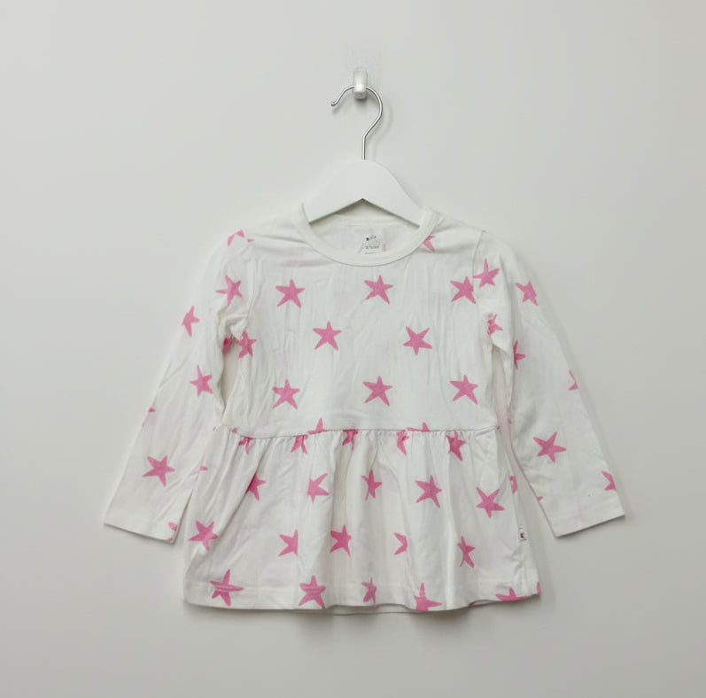 White with pink Star -Baby full Sleeve top