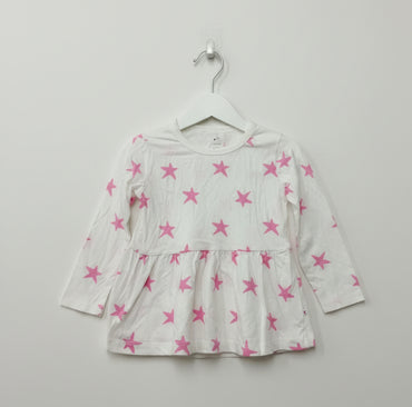 White with pink Star -Baby full Sleeve top