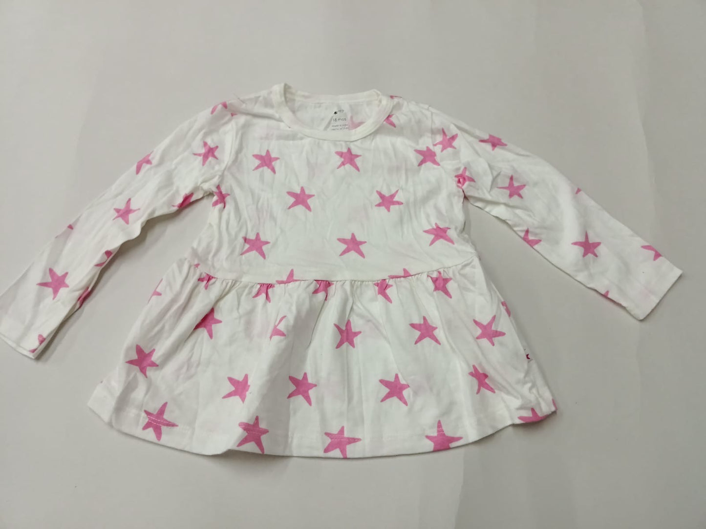 White with pink Star -Baby full Sleeve top
