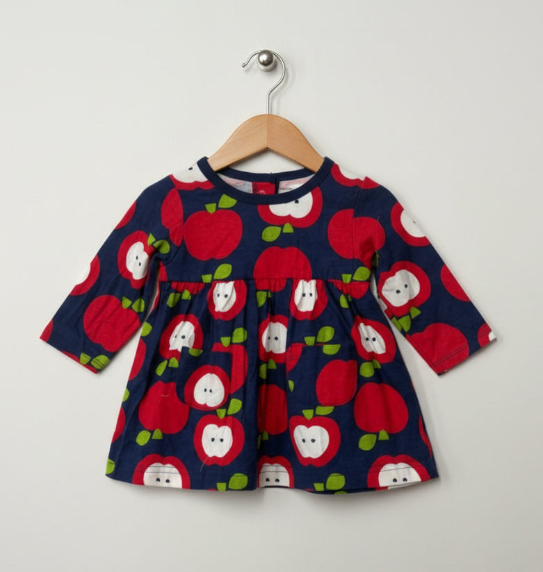 Navy with red apple-baby full sleeve frock
