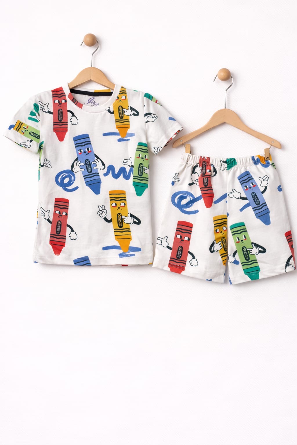 White crayola-Half sleeve Shorts Set