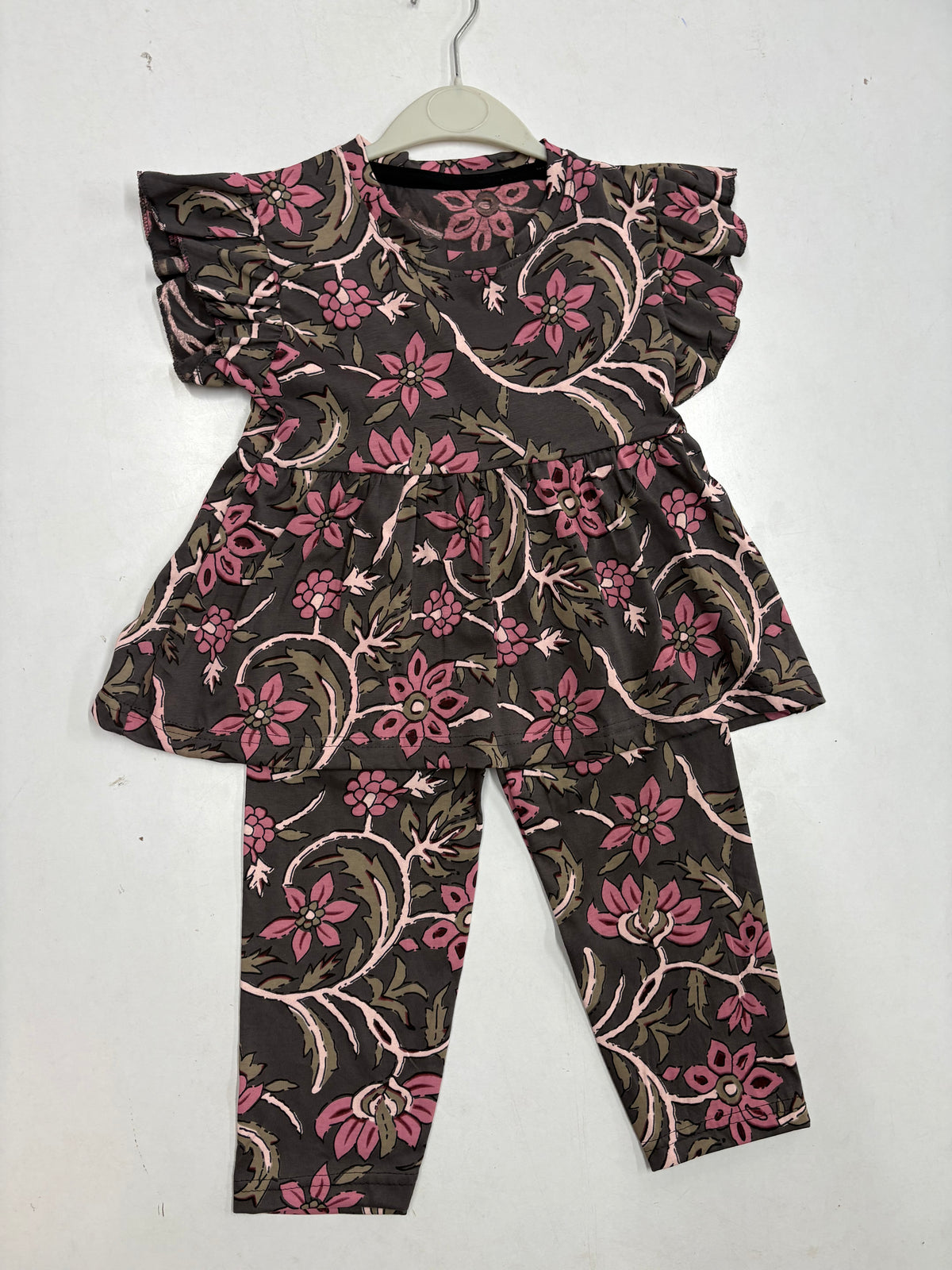 Floral light pink peplum co - ord girls set Sep