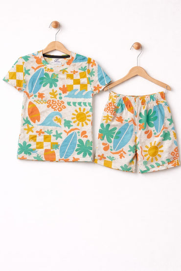 Beach theme-Half sleeve Shorts Set