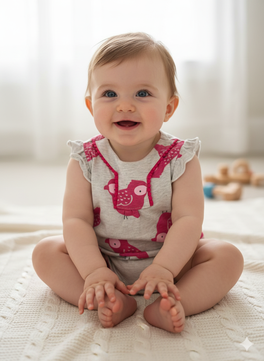 Gray withind bird-Baby Jumpsuit