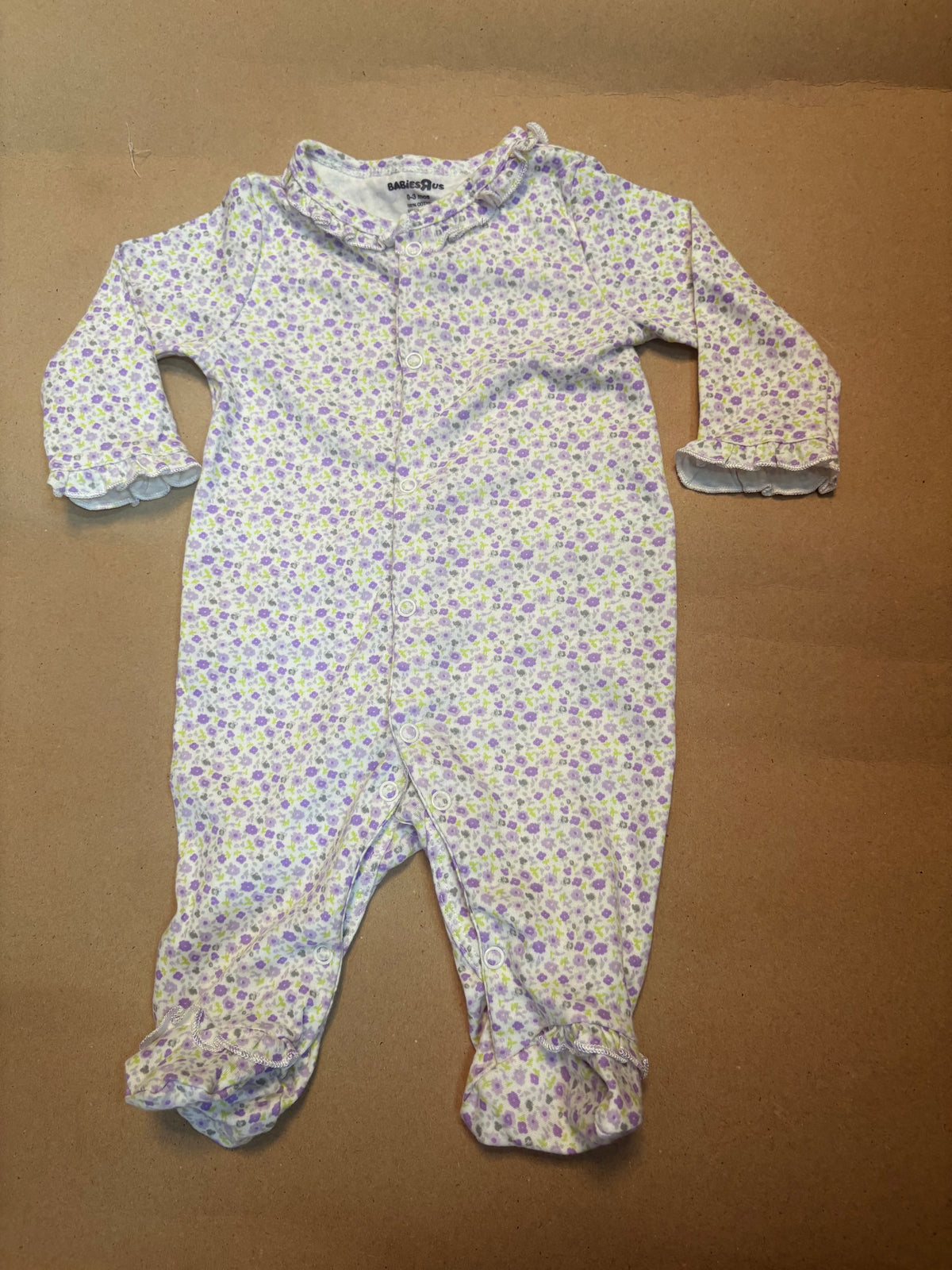 White with violet small flowers with shoe (snap button)-Jumpsuit