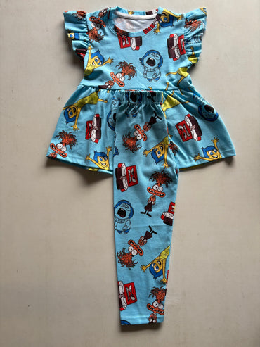 Blue Multi Colour Peplum Co-ord Girls Sets.