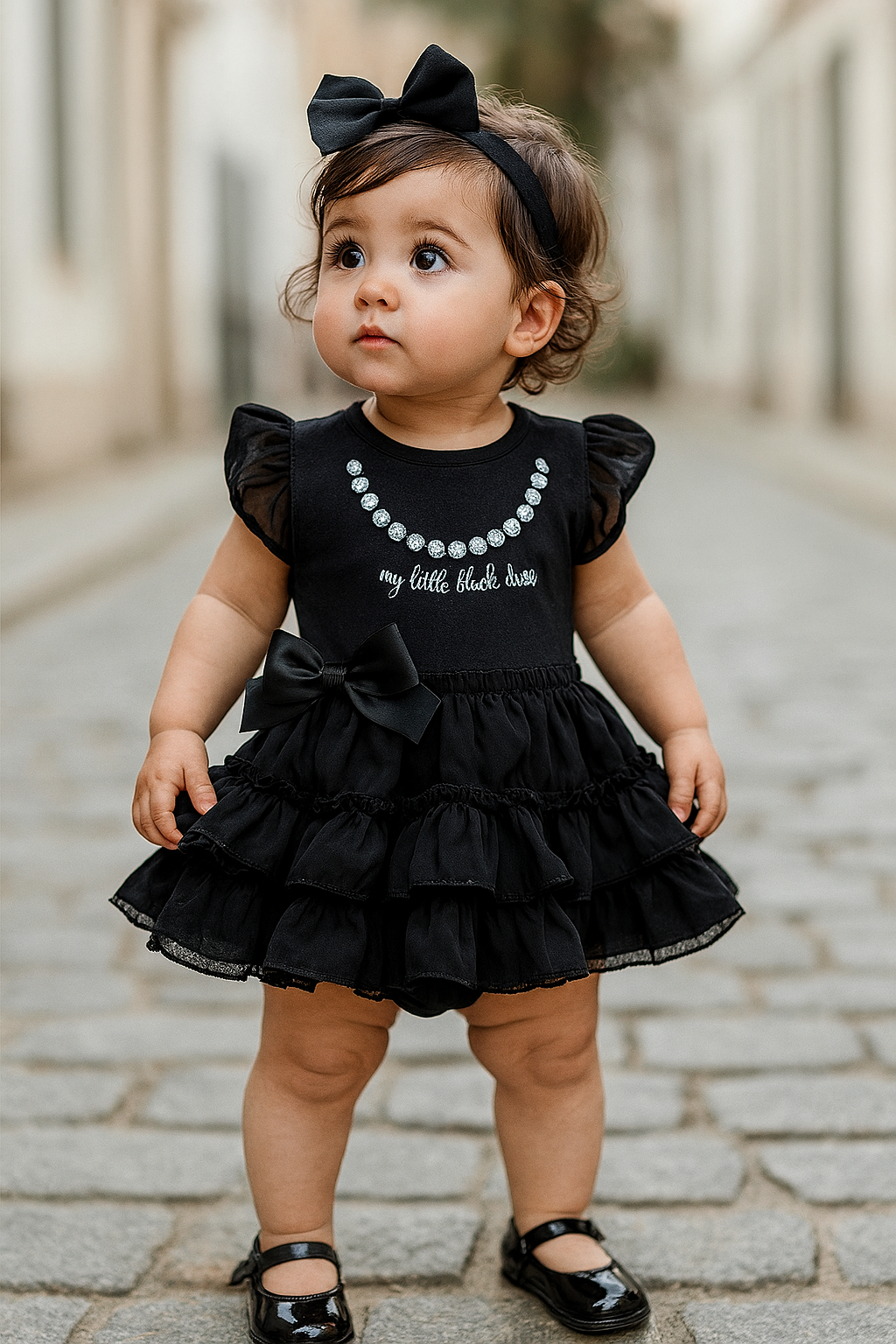 My Little Black dress Net Florals Onesie frock
