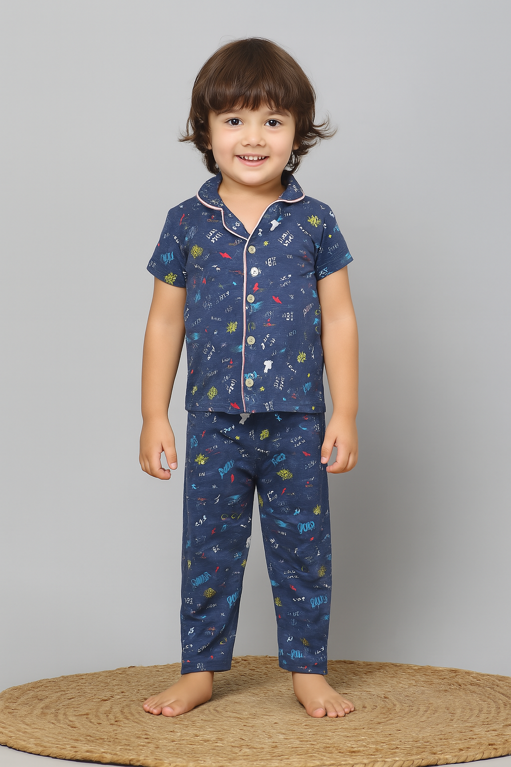 BLUE LETS ROCK IN-05- Kids Collar Night Suit IN-01