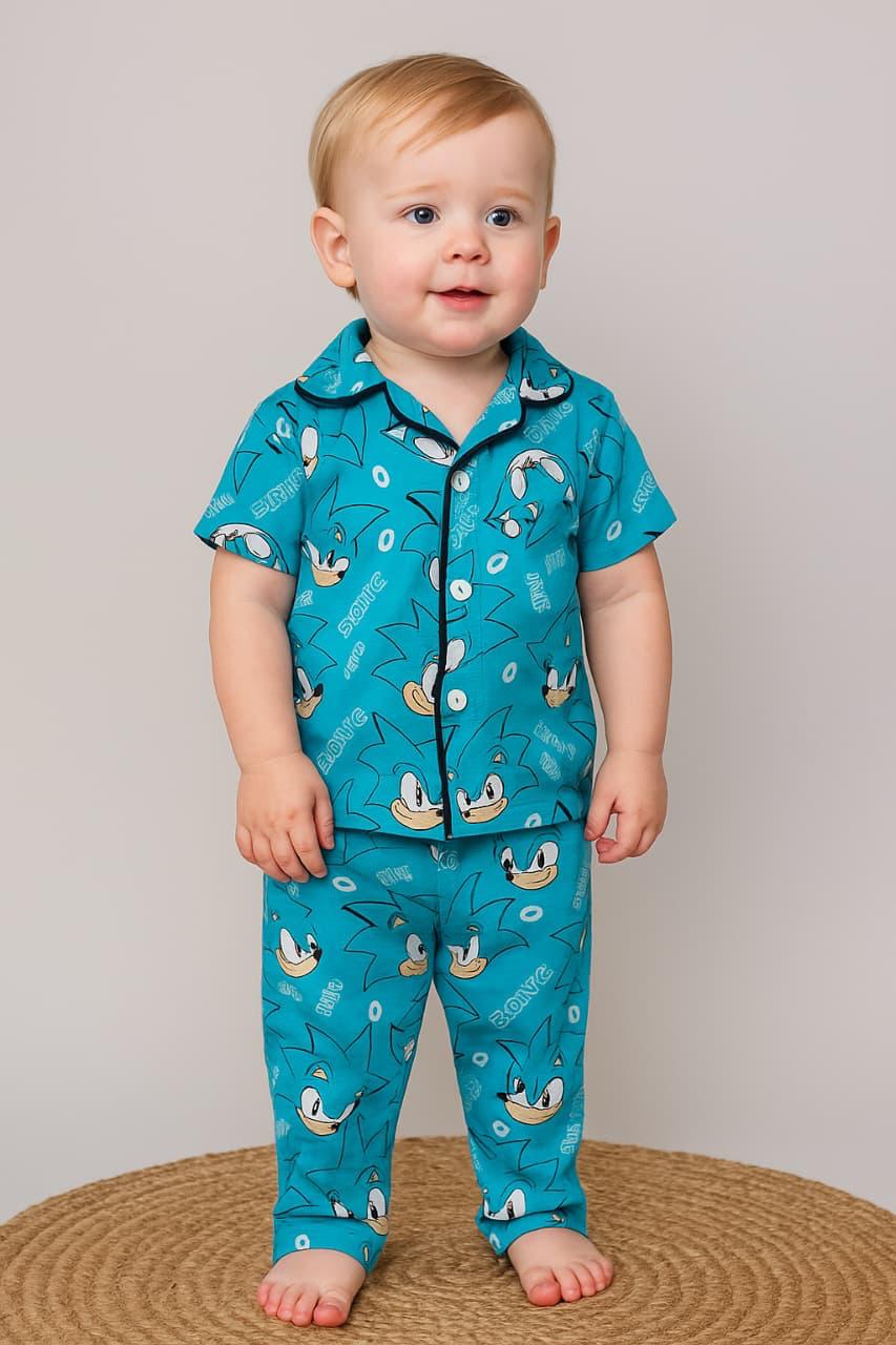 Turquiose Blue IN-08- Kids Collar Night Suit IN