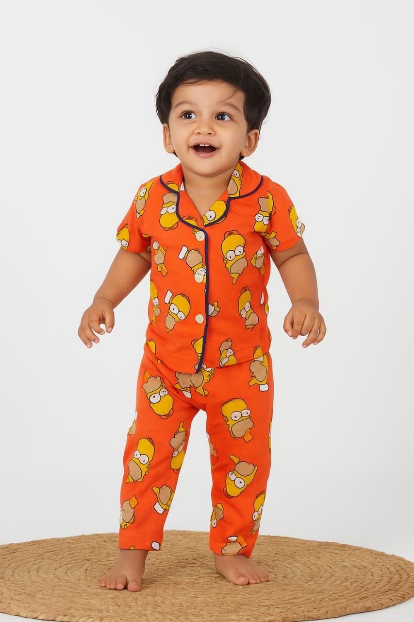 Orange CHARACTER IN-1 Kids Collar Night Suit ,