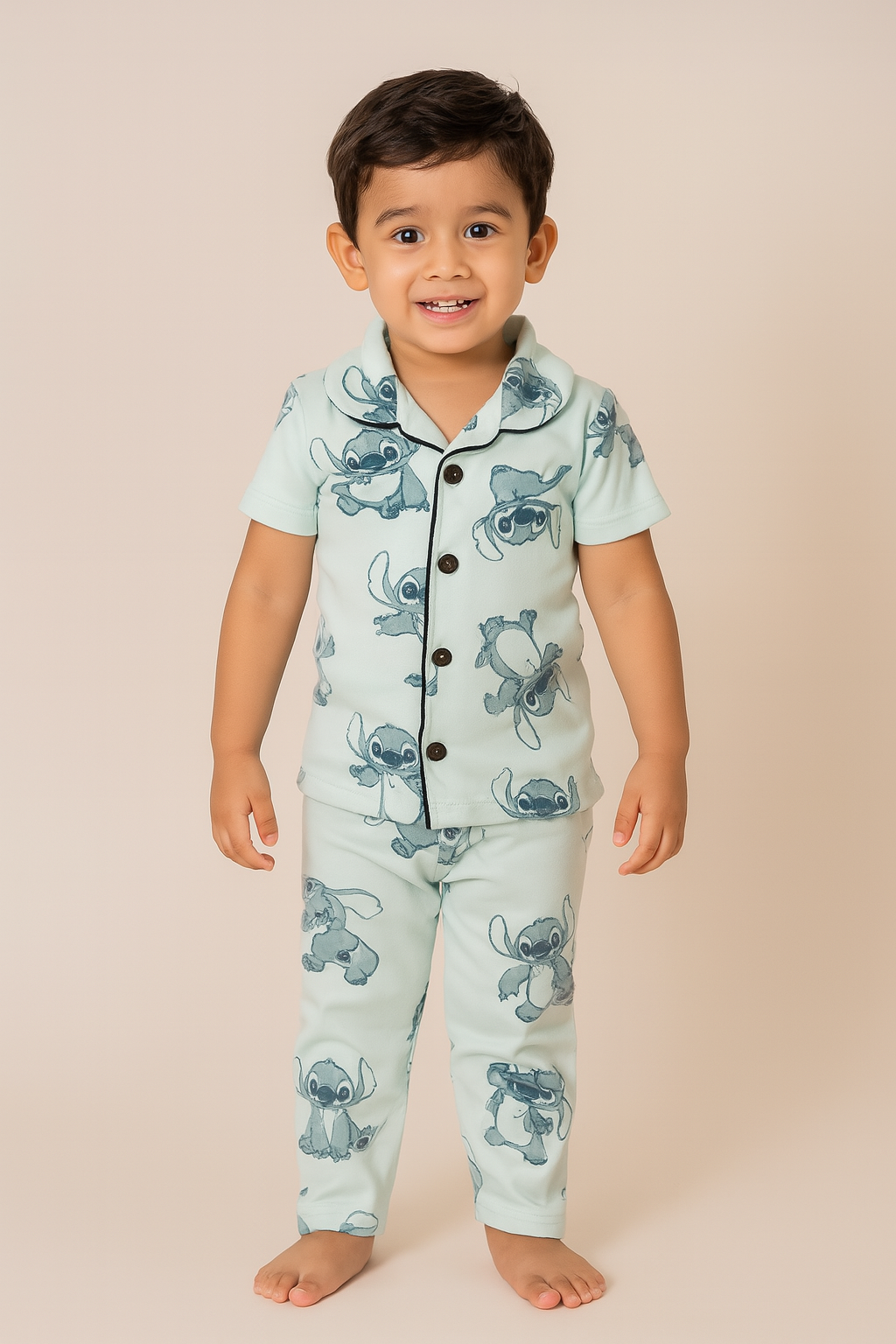Blue Stitch - Kids Collar Night Suit