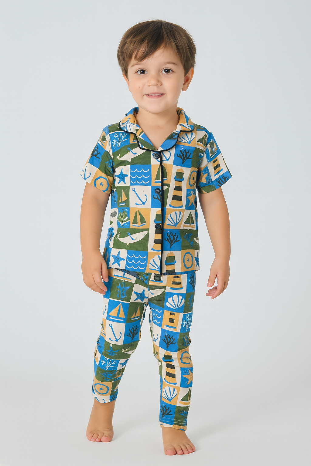 Sea Blues - Kids Collar Night Suit