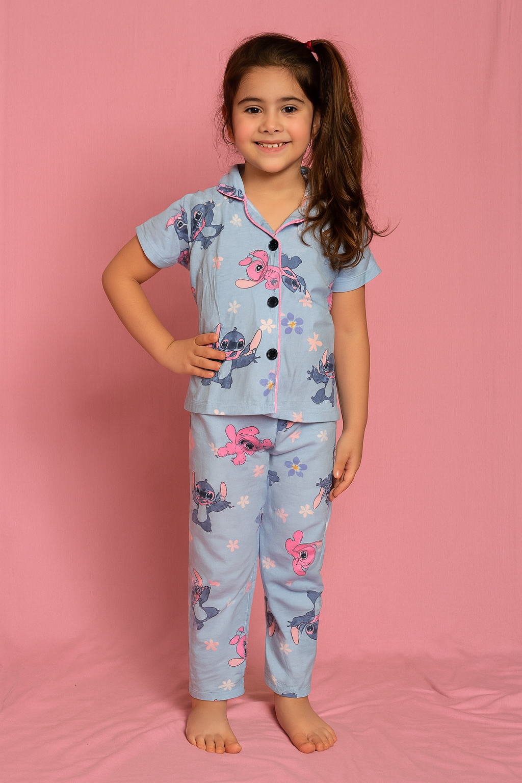 Kids Collar Night Suit - SKY BLUE