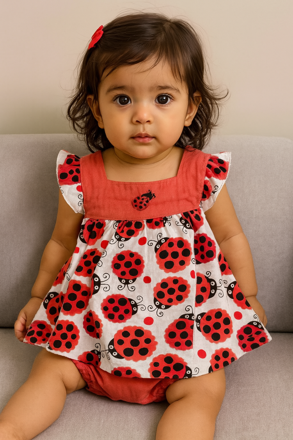 Red Bugs Onesie frock