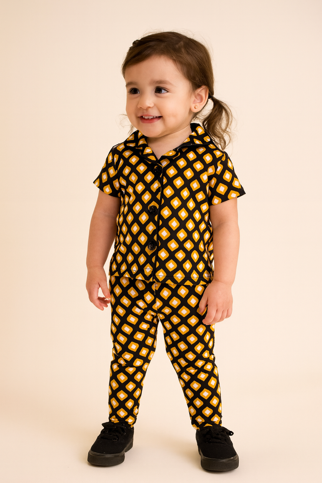 Black with yellow IN-07- Kids Collar Night Suit IN