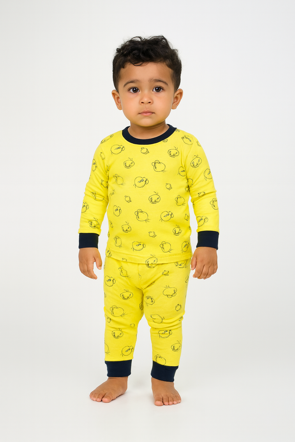 Yellow Premium loop net IN-0032-LoopKnit Pajama sets