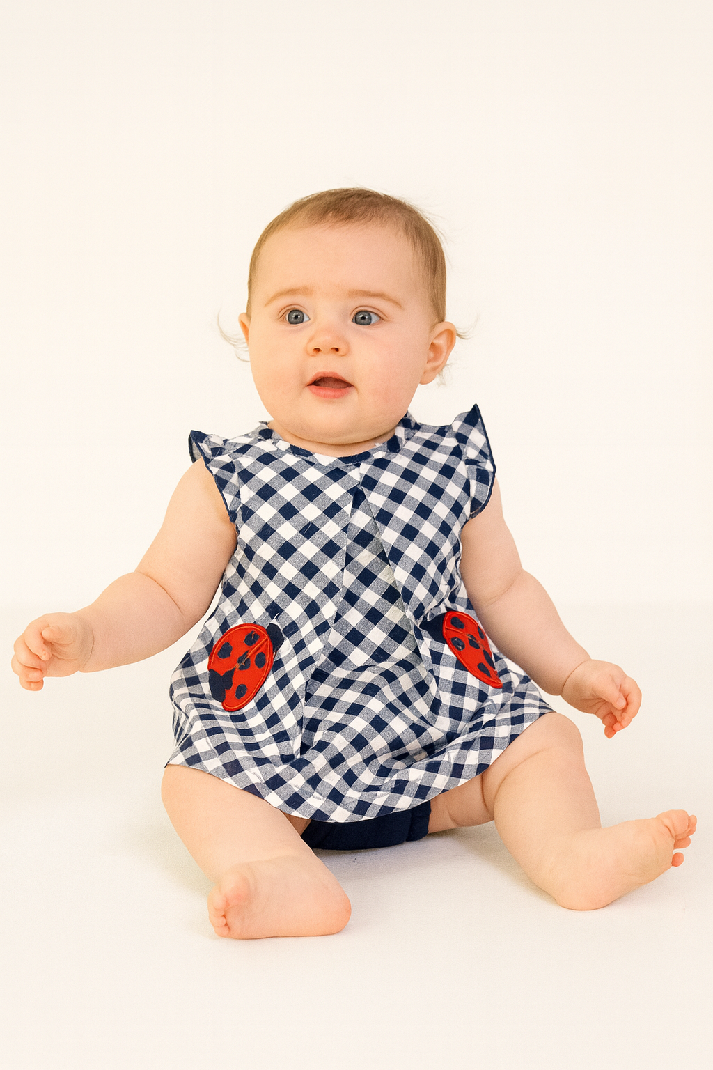White with navy Onesie frock