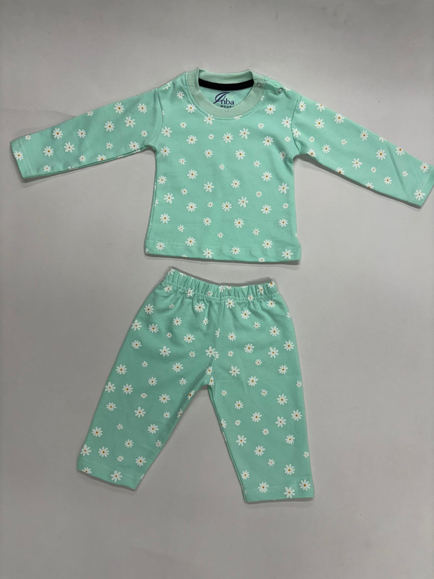 Premium loop net IN-0028- LoopKnit Pajama sets Green Florals.