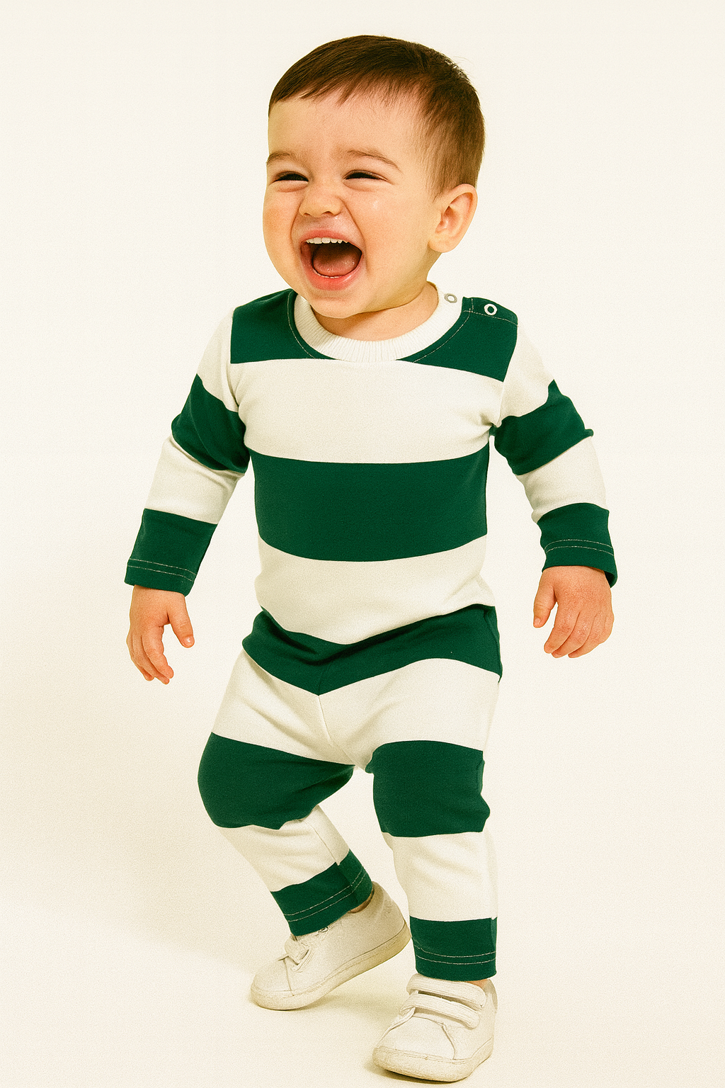Premium loop net IN-0034LoopKnit Pajama sets Green Stripes.