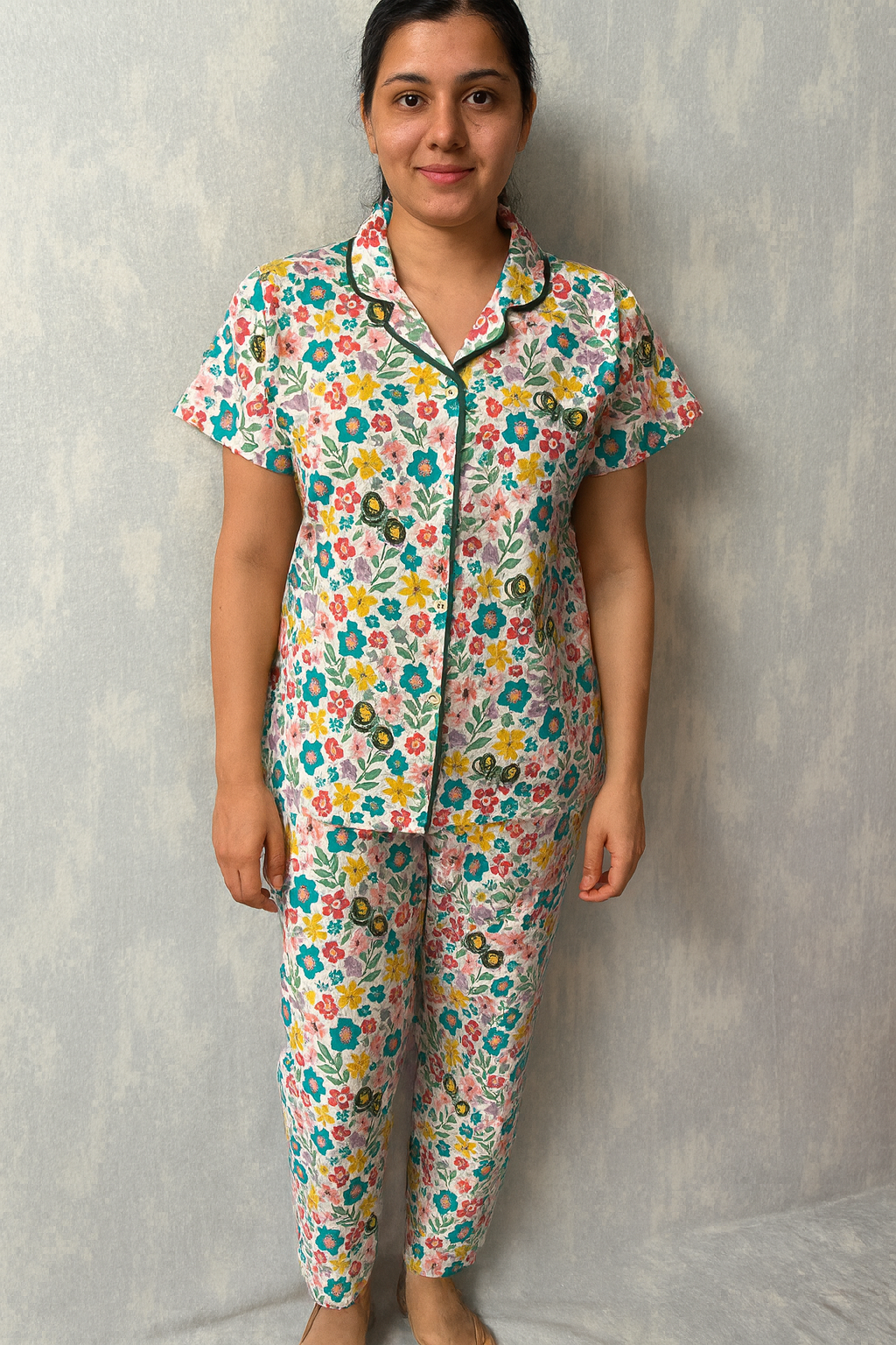 Women’s Collar Night Suits Green Floral