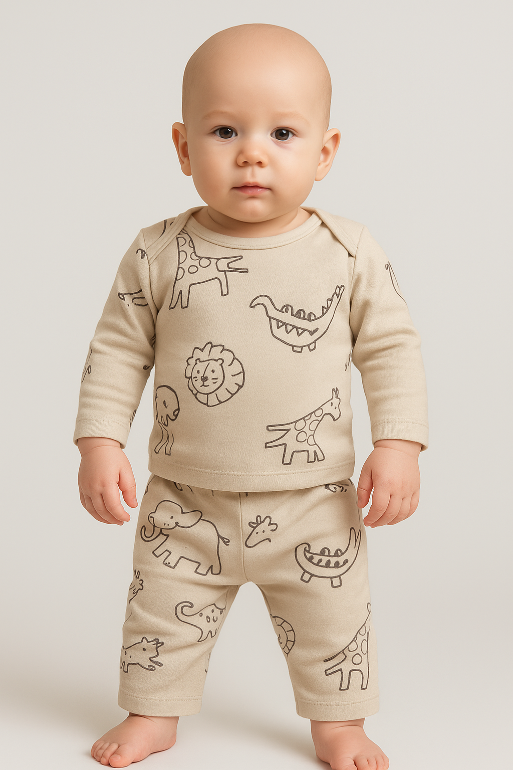 Baby Co-ord sets Full Sleeve Grey Crocodile -12(snap button)