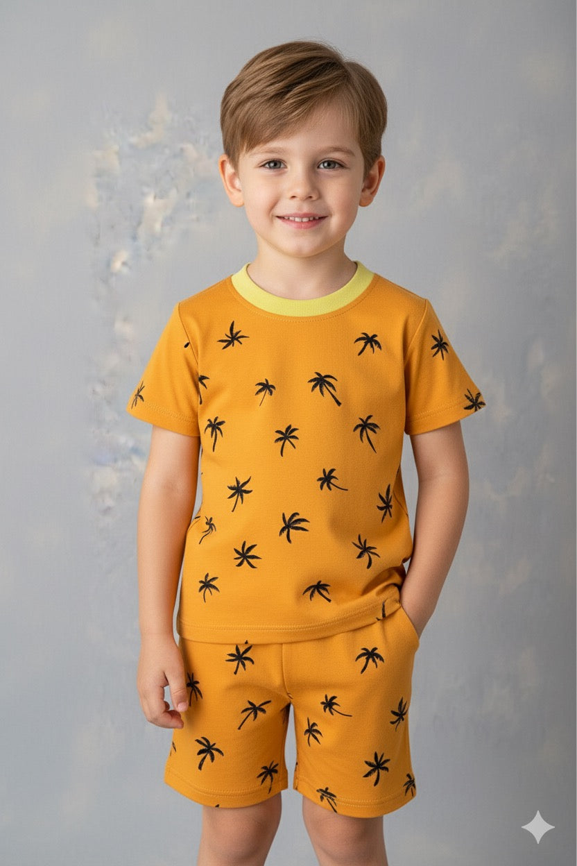Orange with coconut trees - Premium Kids co-ords