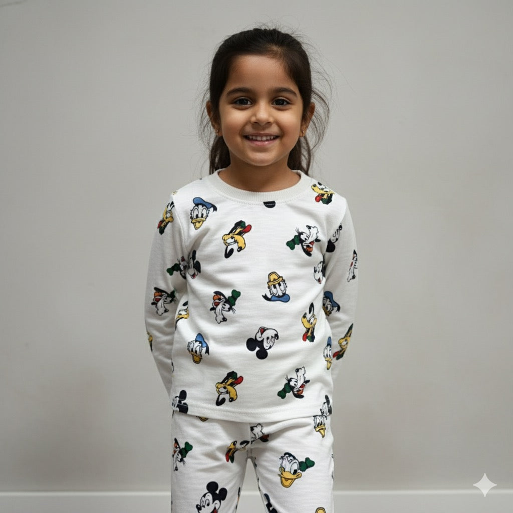 Kids Full Sleeve Set - White with cartoon characters