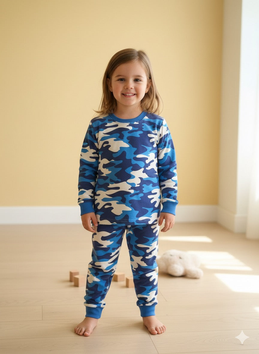 White with blue Premium loop net IN-025-LoopKnit Pajama sets