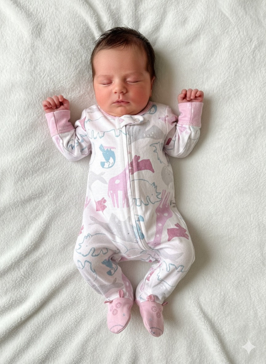 white With Pink Animal 10/2.Baby Jumpsuits
