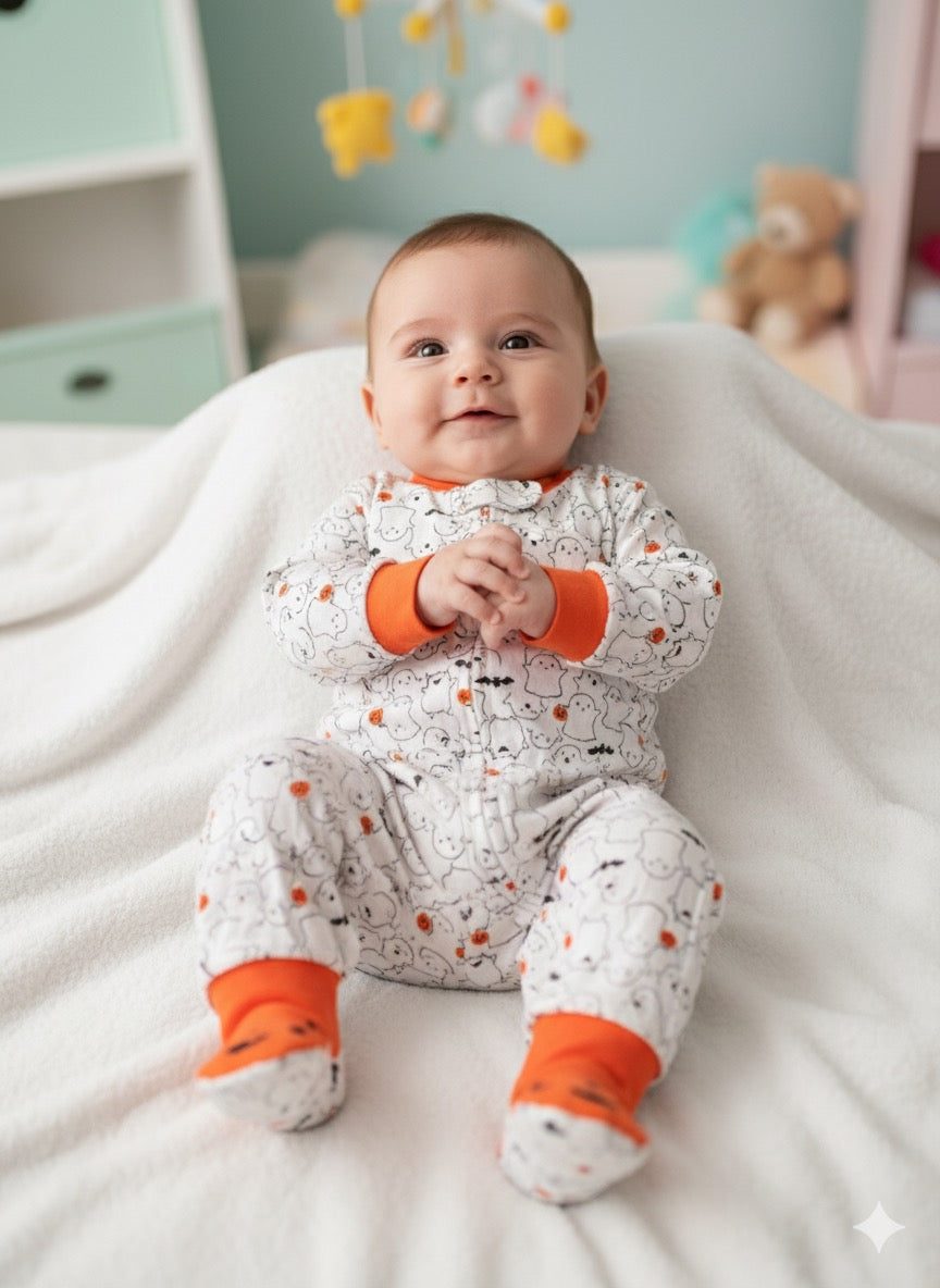 White & Orange 10/22 Baby Jumpsuits