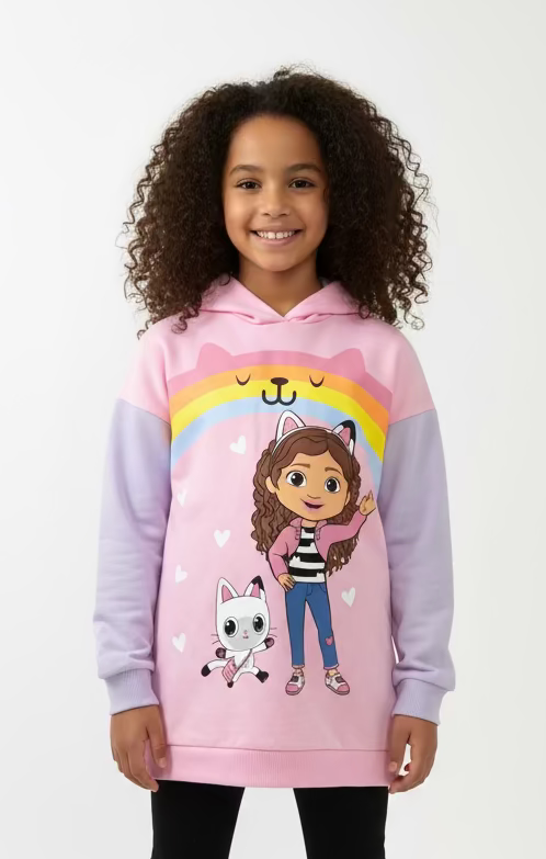 Hoodie- pink girl with rainbow