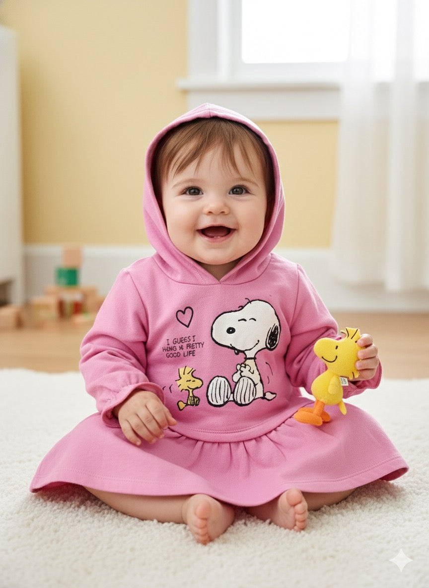 Hoodie-Pink with white dog