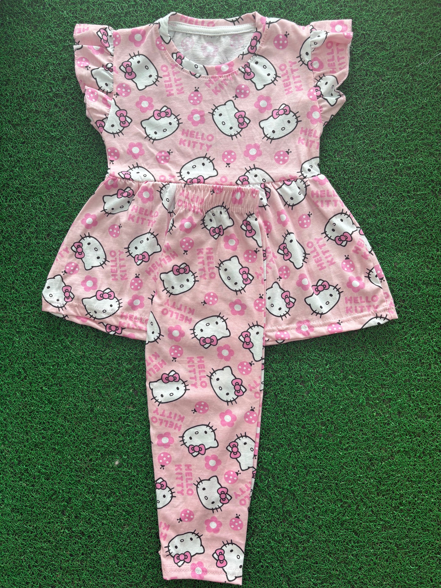Pink hello kitty peplum co - ord girls set