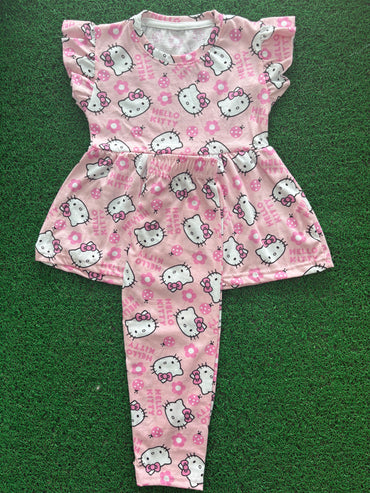 Pink hello kitty peplum co - ord girls set