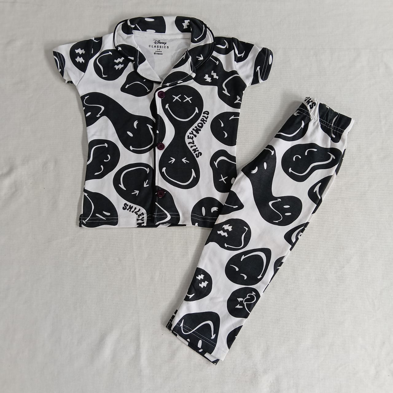Kids Collar Night Suit - BLACK & WHITE