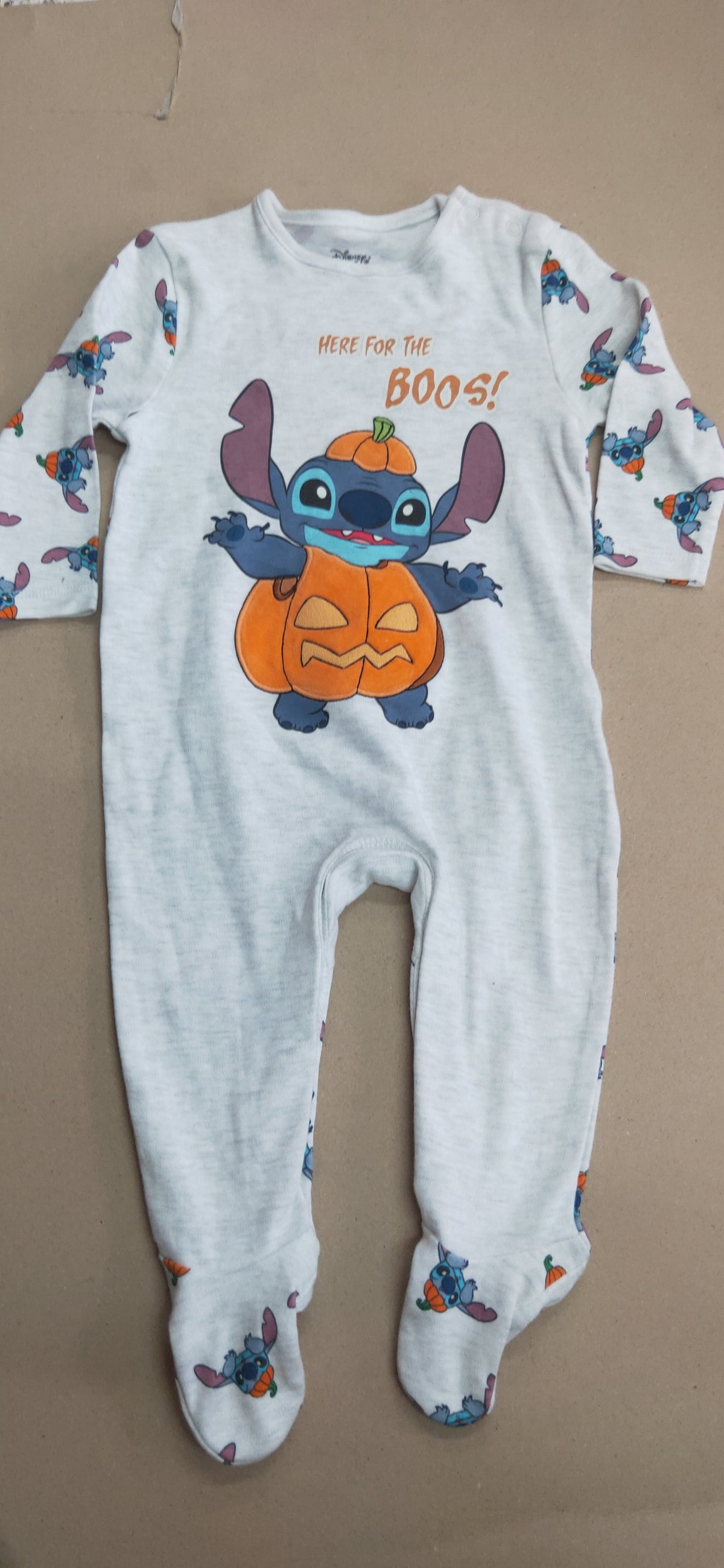 White with Stitch print with shoe (snap button)- Baby high quality jumpsuit