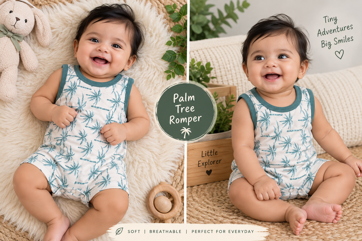 Half white palm tree baby half jumpsuit