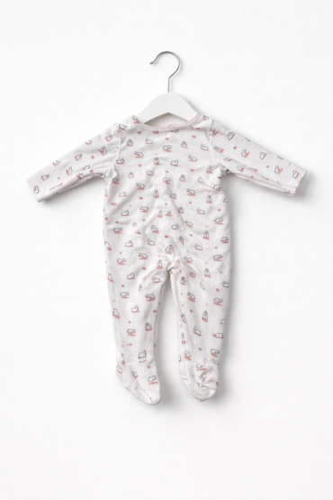 White with baby bunny print-Baby full Jumpsuits
