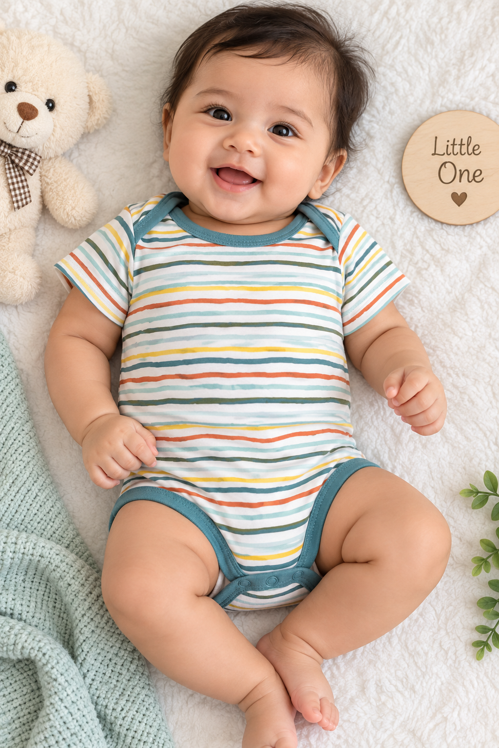 White base stripes baby romper