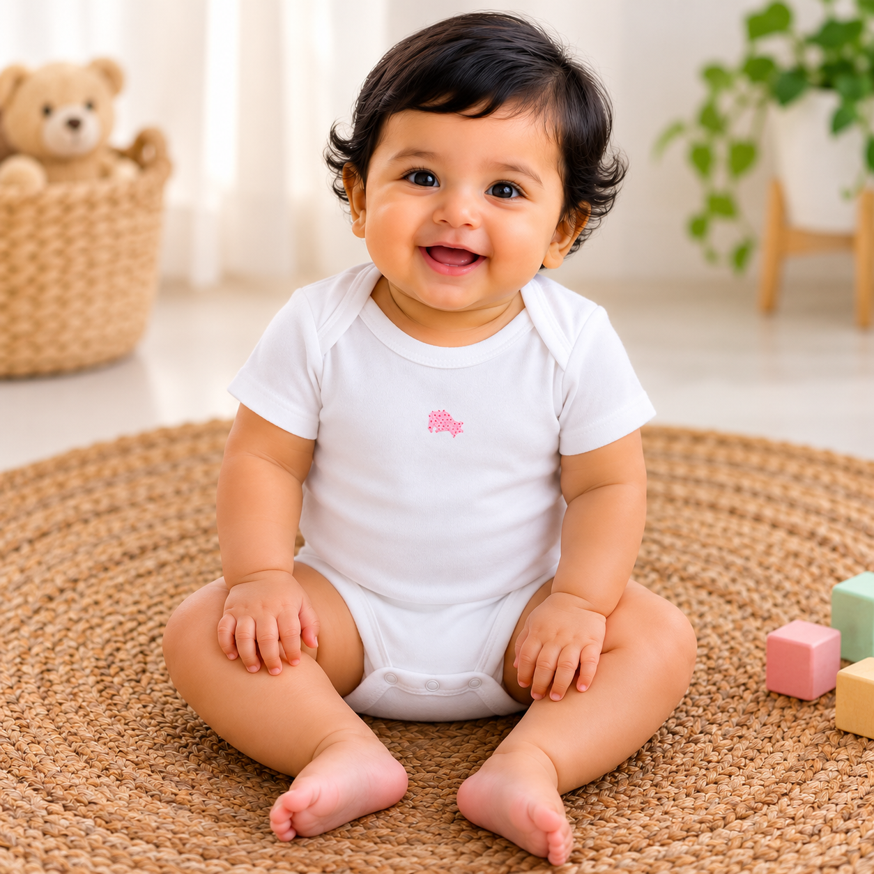 White pink cat 😺 half sleeves baby romper