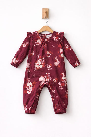 Maroon with pink flowers 🌷 - Baby Jumpsuit