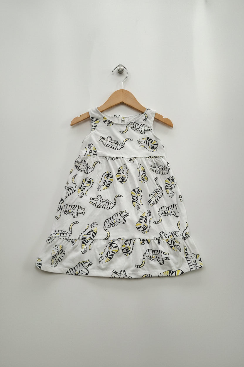 White with tigers- Sleeveless Frock